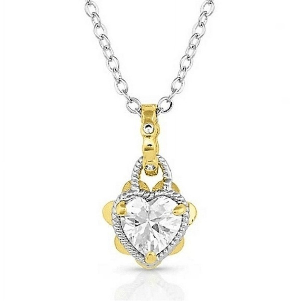 Montana Silversmiths Two-tone Flowered Heart Cubic Zirconia Necklace New! - Picture 8 of 9